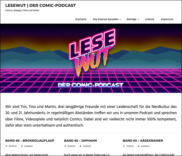 Beispiel für eine individuell gestaltete Podcast-Website: Die Website des Kanals "Lesewut"